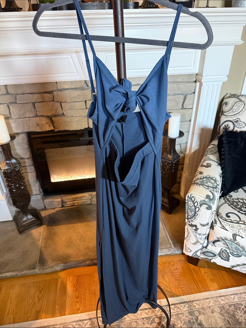 Sleeveless Navy Tie-Back Maxi Dress